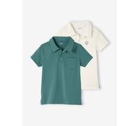 VERTBAUDET Lot de 2 Polos garçon Unis Manches Courtes Lot Vert + Blanc 10A