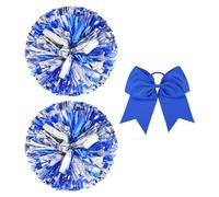 Lot de 2 Pompons métalliques de Pom-Pom Girl avec Grands nœuds pour Cheveux pour Le Sport, l'esprit d'équipe, Les encouragements - Bleu