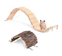 Lot de 2 ponts en bois pour hamsters, cochons d'Inde, jouets, cachette pour petits animaux, souris, gerbilles, perroquets et autres - 60 x 8 cm