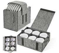 Lot de 2 Porte Assiette Feutre & Porte-Tasses, Sac Feutre Cuisine Pliable, Boîte Rangement Vaisselle pour 8 Assiettes et 6 Tasse, Supports Rangements pour Camping-Car, Armoires, Caravanes (Gris)