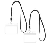 Lot de 2 porte-badges avec cordon en plastique rigide transparent et étanche refermable robuste pour une ou deux cartes