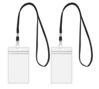 Lot de 2 porte-badges avec cordon en plastique rigide transparent et étanche refermable robuste pour une ou deux cartes