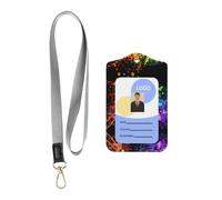 Lot de 2 porte-badges avec lanière et cordon en cuir synthétique avec 1 fenêtre transparente pour carte d'identité et cordon tour de cou