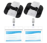 Lot de 2 porte-badges de travail du bras - 2 porte-cartes horizontaux souples avec boucle à clip en fer - Porte-badge pour bracelet - Porte-badge en cuir