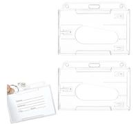 Lot de 2 porte-badges en plastique rigide transparent avec ouverture pour le pouce - Porte-cartes pour 2 cartes - Pour l'école et le bureau