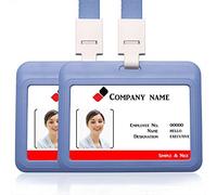 Lot de 2 porte-badges horizontaux avec cordon tour de cou pour porte-nom, carte d'étudiant, carte de travail (gris-bleu)