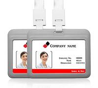 Lot de 2 porte-badges horizontaux avec cordon tour de cou pour porte-nom, carte d'étudiant, carte de travail, carte d'identité (gris)