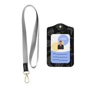 Lot de 2 porte-badges noirs en cuir synthétique avec 1 fenêtre transparente pour carte d'identité et cordon tour de cou Motif thé de l'après-midi