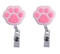 Lot de 2 porte-badges rétractables en forme de patte de chat rose, porte-badge, porte-clés, clip pour carte de travail, clips pour carte d'identité, porte-badge d'infirmière mignon