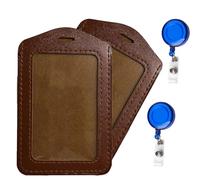Lot de 2 porte-badges verticaux avec clip rétractable pour étudiants, volontaires et employés - Marron