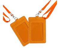 Lot de 2 porte-badges verticaux en cuir synthétique avec cordon et 2 emplacements pour cartes, fenêtre transparente pour carte d'accès, cartes de crédit, cartes de visite, cartes de travail (orange)