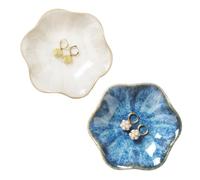 Lot de 2 porte-bagues en forme de feuille de lotus, petit bol à clés, plateau à bijoux en céramique pour maman, amie, sœur, tous les bijoux ne sont pas inclus. Blanc + bleu clair.