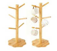Lot De 2 Porte-Bretzel, Support De Bretzel, 15.5 * 34,5cm Porte Tasse-Ultra Robustes Et Sûrs Avec 6 Crochets, Support De Tasse En Bois Avec Base Épaissie Pour Restaurant, Café, Bar, Cuisine