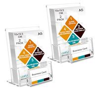 Lot de 2 porte-brochures A5 avec porte-cartes de visite en acrylique | Brochures de menu épaisses autonomes en plexiglas pour magazines, cartes de visite, brochures