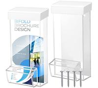 Lot de 2 porte-brochures d'extérieur avec porte-cartes de visite - Étanche - 10,2 x 22,9 cm - Boîte à littérature avec couvercle blanc - Porte-brochure en acrylique - Support mural pour brochure