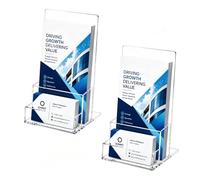 Lot de 2 porte-brochures en acrylique A6 avec porte-cartes de visite | Support de brochures pour cartes de menu, brochures, présentoir de table pour bureau, réception, comptoir, restaurant, foire