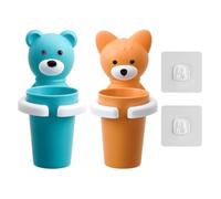 Lot de 2 porte-brosses à dents de dessin animé - Porte-brosse à dents pour enfants - Support de rangement à ventouse - Support de brosse à dents fixe - Support mural
