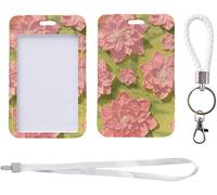 Lot De 2 Porte-Cartes À Fleurs Avec Support Coulissant Réglable, Mousqueton Multifonction Et Cordon Pour Carte D'identité/Clés