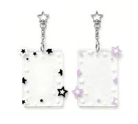 Lot de 2 Porte-Cartes Acrylique 3 Pouces, Étui pour Carte de Crédit/ID/Bus/Étudiant, Porte-Clés avec Clip Badge, Style Étoile Rétro, Noir + Violet