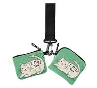 Lot de 2 porte-cartes avec poche zippée pour femme - Motif chat blanc - I Miss You, Chat blanc mignon I Miss You Cartoon, 1 size, Décontracté