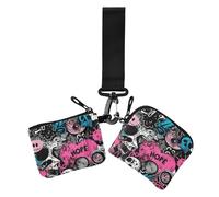 Lot de 2 porte-cartes colorés avec motif crânes rocheux personnalisés pour femme, porte-cartes, sac à main avec dragonne pour un usage quotidien, Crânes de roche personnalisés colorés, 1 size,