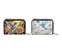 Lot de 2 porte-cartes de crédit avec fermeture éclair pour cartes de crédit en accordéon pour femme - Motif colibri