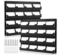 Lot de 2 porte-cartes de visite avec matériel de suspension en acrylique noir - Organiseur vertical à 16 poches - Support mural pré-percé pour bureau, maison, bureau