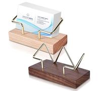 Lot de 2 porte-cartes de visite en bois de noyer et laiton - Accessoire Bureau, Pour magasin, stand d'exposition