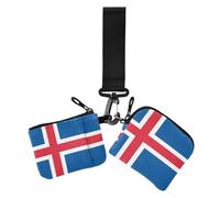 Lot de 2 porte-cartes fins et portables avec porte-clés pour femme Motif drapeau de l'Islande, Drapeau Islande, 1 size, Décontracté