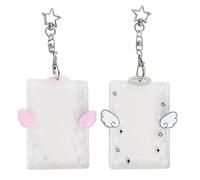 Lot de 2 porte-cartes photo en forme d'aile | Porte-badge d'identification en acrylique transparent avec pendentif porte-clés | Polyvalent pour les étudiants, les cartes de crédit et de bus | Cadeau