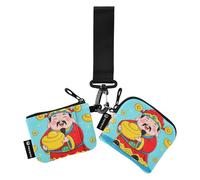 Lot de 2 porte-cartes pour femme avec fermeture éclair et porte-clés Motif dieu chinois, Dieu chinois richesse bleu riche, 1 size, Art déco