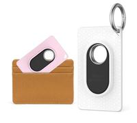 Lot de 2 porte-cartes pour Galaxy SmartTag2, en TPU souple ultra fin, avec porte-clés, convient pour portefeuilles, sacs à main, sacs à dos (blanc + rose)