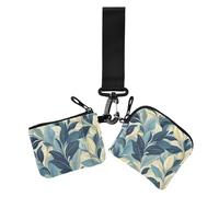 Lot de 2 porte-cartes rétro en forme de plume pour femme avec fermeture éclair et poche pour pièces de monnaie, motif feuilles rétro en forme de plume, 1, Motif feuilles rétro en forme de plume, 1