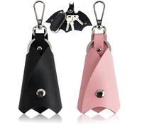 Lot de 2 porte-clés avec étui à clés en cuir synthétique pour homme et femme en forme de super-héros avec motif chauve-souris pour différentes clés de voiture ou de moto, noir et rose, S