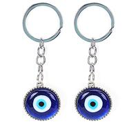 Lot de 2 Porte-clés Bleu Turc Mauvais œil, Porte-clés en Verre avec Porte-clés Ornement Bijoux Amulette, Accessoires en Bleu de Bonne Chance pour Hommes et Femmes