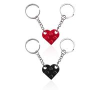 Lot de 2 porte-clés blocs d'amour, porte-clés en plastique, porte-clés en forme de cœur, porte-clés amovibles, convient pour les anniversaires, les fêtes (noir, rouge)