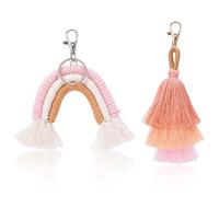 Lot de 2 porte-clés bohème arc-en-ciel à pompons pour sac à main, tissage en macramé, porte-clés arc-en-ciel bohème pour femmes et filles pompon porte clé porte clef pompon arc en ciel porte clé