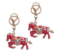 Lot de 2 Porte-clés Cheval 3D Nouvel, Pendentif pour Sac Mignon avec Strass en Métal Zink Alliage, Décoration Voiture Sac à Main, Cadeau Chanceux pour Amis, Rouge Bleu or Noir Violet Rose 5 * 7cm