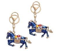 Lot de 2 Porte-clés Cheval 3D Nouvel, Pendentif pour Sac Mignon avec Strass en Métal Zink Alliage, Décoration Voiture Sac à Main, Cadeau Chanceux pour Amis, Rouge Bleu or Noir Violet Rose 5 * 7cm