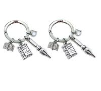 Lot de 2 porte-clés de lecteur, porte-clés d'auteur, porte-clés écrivain, lecture. Lover of the book, Argent vieilli., 12x18mm