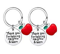 Lot de 2 porte-clés de remerciement pour les enseignants - Cadeau d'anniversaire pour les enseignants - Pour femme, 2 pièces « Thank You for Helping Me Grow », taille unique