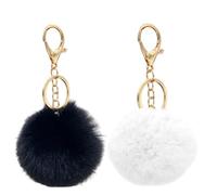 Lot de 2 porte-clés décoratifs en peluche, porte-clés pour femme, avec pompon en peluche, porte-clés en peluche, pendentifs en peluche, pompons en peluche, noir/blanc, taille unique