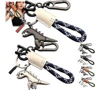 Lot de 2 porte-clés dinosaures, breloque dinosaure en alliage d'aluminium associée à un bracelet tissé à la main, mini porte-clés dinosaure