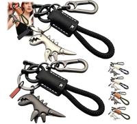 Lot de 2 porte-clés dinosaures, breloque dinosaure en alliage d'aluminium associée à un bracelet tissé à la main, mini porte-clés dinosaure
