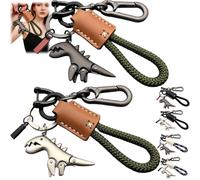 Lot de 2 porte-clés dinosaures, breloque dinosaure en alliage d'aluminium associée à un bracelet tissé à la main, mini porte-clés dinosaure