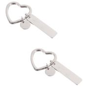 Lot de 2 porte-clés DIY en forme de coeur en acier inoxydable Argent