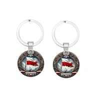 Lot de 2 porte-clés drapeau de la Pologne en alliage de verre poli avec aigle « First to Fight » - Cadeau souvenir Polska pour homme et femme