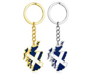 Lot de 2 porte-clés en acier inoxydable émaillé Motif carte de l'Écosse | Ensemble doré et argenté, motif contour écossais, pour homme et femme, porte-clés souvenir