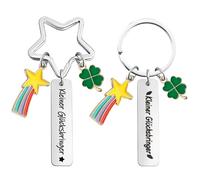 Lot De 2 Porte-Clés en Forme De Feuille De Trèfle, Texte Allemand, Convient comme Décoration De Clé, Matériau en Acier Inoxydable, Ajoute Un Style Personnel, Convient comme Cadeau Ou Souvenir.