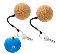 Lot de 2 porte-clés flottants en liège, boule de liège ronde de 50 mm, porte-clés en liège, boule flottante, porte-clés en bois flottant, porte-clés flottant en bois noir, porte-clés flottant en liège